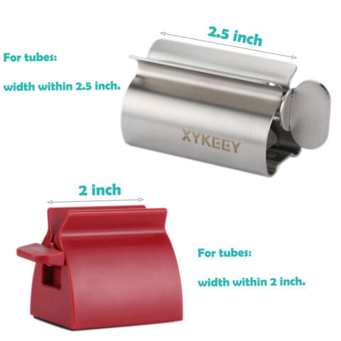 Set of 2 Toothpaste Squeezer Rollers - Metal Toothpaste Tube Wringer + Plastic Toothpaste Seat Holder Stand