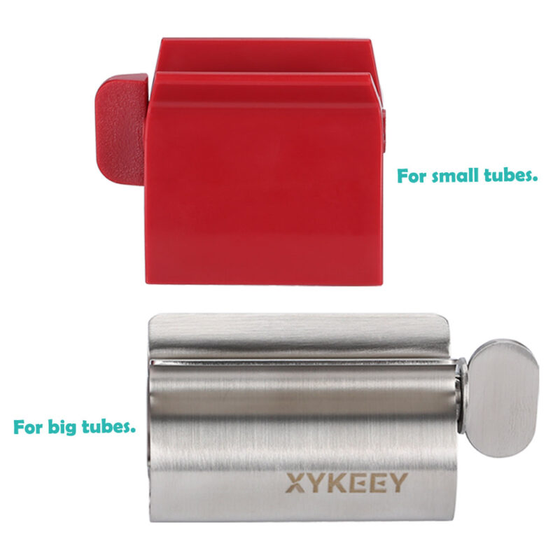 Set of 2 Toothpaste Squeezer Rollers - Metal Toothpaste Tube Wringer + Plastic Toothpaste Seat Holder Stand