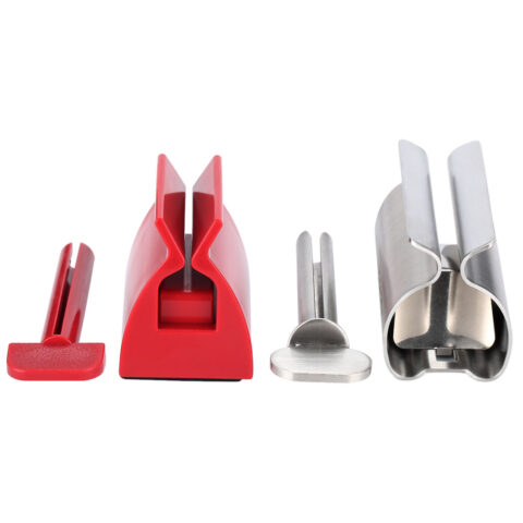 Set of 2 Toothpaste Squeezer Rollers - Metal Toothpaste Tube Wringer + Plastic Toothpaste Seat Holder Stand