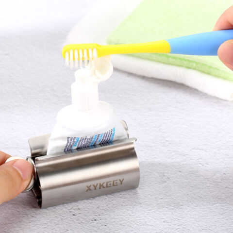Set of 2 Toothpaste Squeezer Rollers - Metal Toothpaste Tube Wringer + Plastic Toothpaste Seat Holder Stand