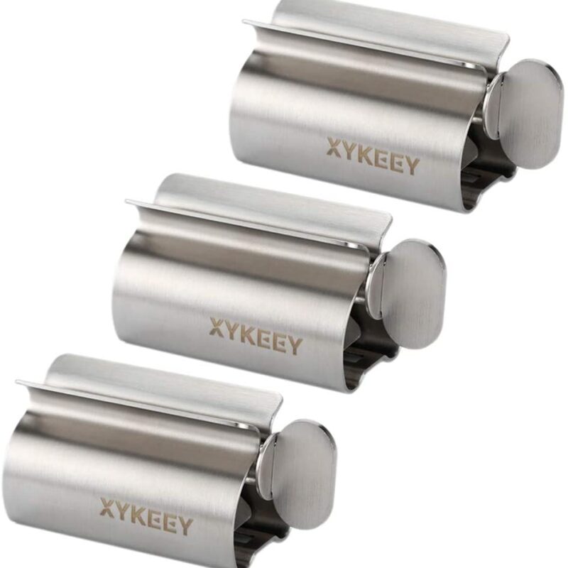 Toothpaste Tube Squeezer - Set of 3 Toothpaste Squeezer Rollers, Metal Toothpaste Tube Wringer Seat Holder Stand XYKEEY